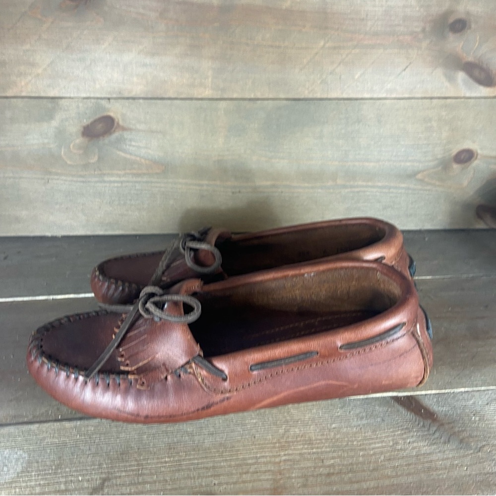 minnetonka womens size 6 shoes brown leather comfort lace up moccasins